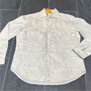 Ornately Embroidered Robert Graham button down with rainbow seams